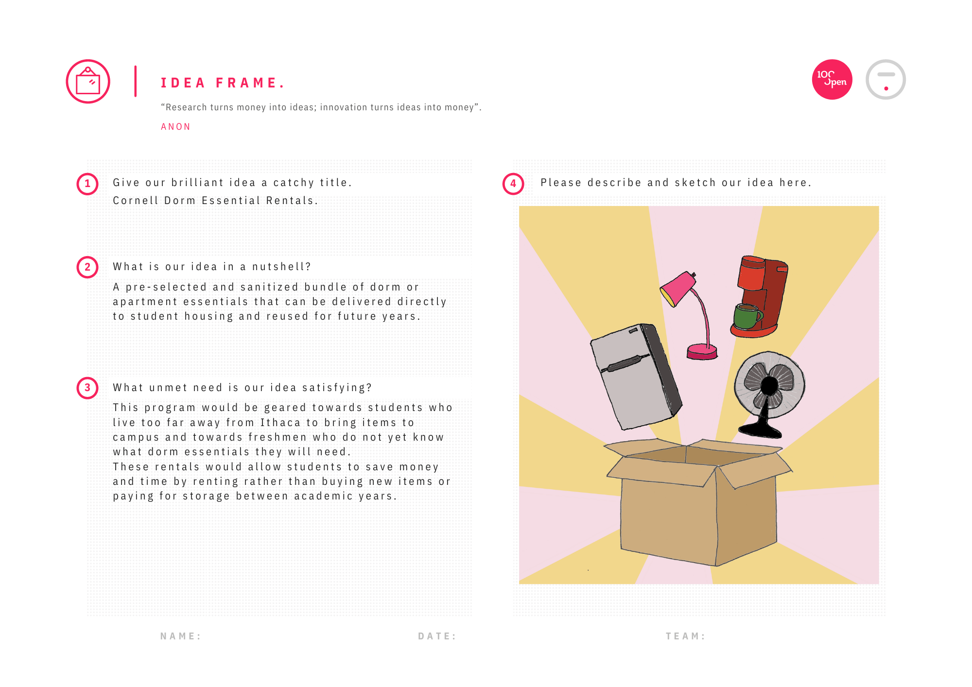 First idea frame - Solution concept 1